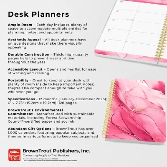 BrownTrout Crackled Blush 2026 6"x7.75" Desk Planner Foil Stamped Cover image {5}