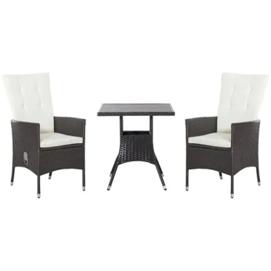 Outsunny 3 Pieces Patio PE Rattan Sofa Set, Outdoor Recliner Chairs with Wood Grain plastic Top Coffee Table Conversation Furniture Set, for Garden, Backyard, Deck image {6}
