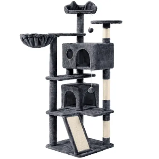 Yaheetech 57"H Plush Cat Tree Condo for Kittens/Small Cats image {10}