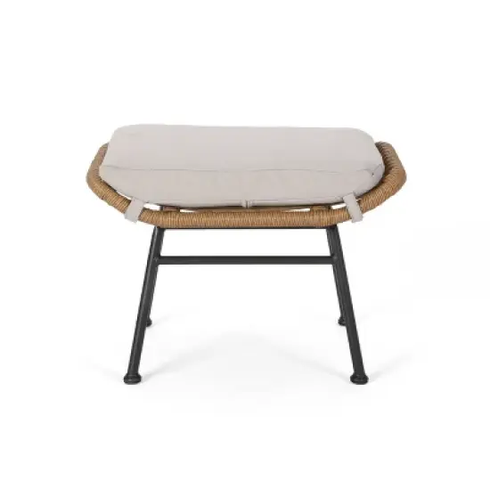 Set of 2 Chalet Indoor Modern Boho Wicker Chat with Ottomans Light Brown/Beige/Black - Christopher Knight Home image {2}