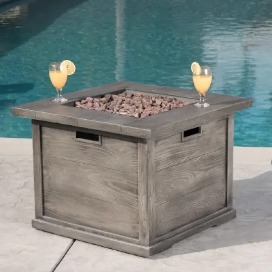 Ellington Outdoor Wood Patterned Square Gas Fire Pit - Gray - Christopher Knight Home image {1}