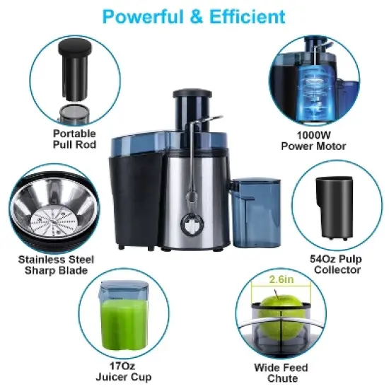 NewHome"1000W Centrifugal Juicer with 2 Speeds, 2.6-Inch Feed Chute, 17oz Cup & 54oz Pulp Collector"Silver image {2}
