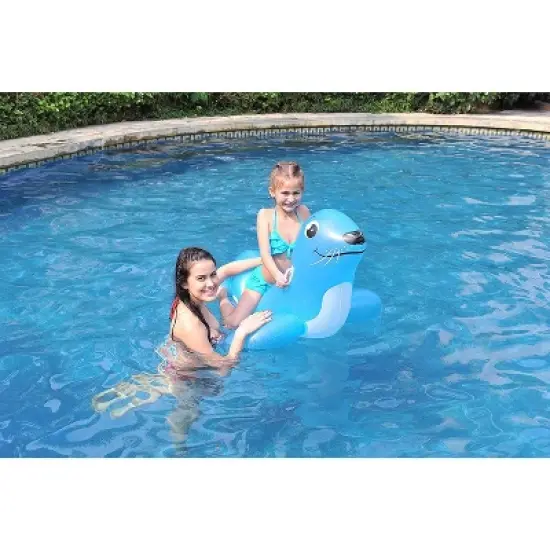 Pool Central 46" Inflatable Blue Sea Lion Ride On Pool Float with Handles image {3}