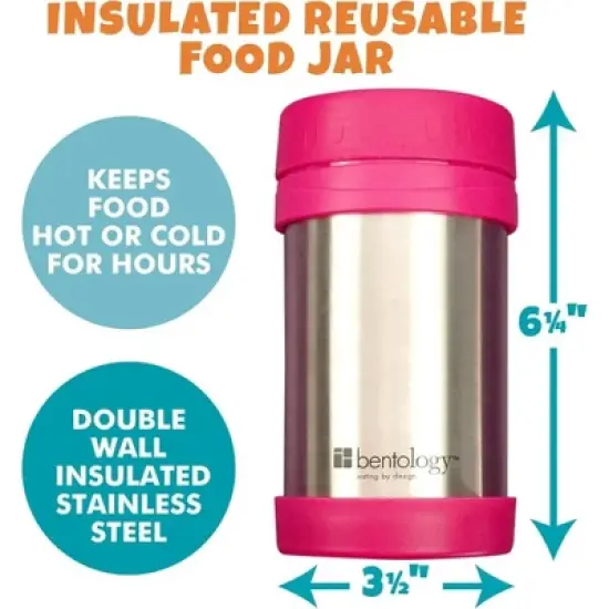 Bentology Stainless Steel Vacuum Insulated Food Jar - 17 oz Pink - Large Lunch Jar for Soup and more - Contains No Phthalates, BPA, or PVC image {1}