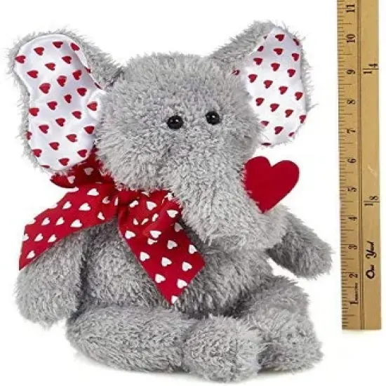 Bearington Hugh Loves You Stuffed Animal Elephant with Hearts and a Red Heart Printed Bow, 13 inches image {3}