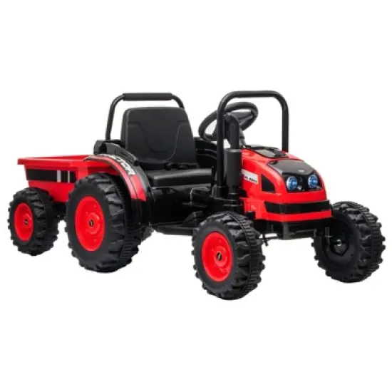 Ride Tractor for Kids, Tractor Ride On with Trailer, 12V Battery Powered Electric Tractor with Remote Control, 35W Dual Motors, Unload Button image {10}