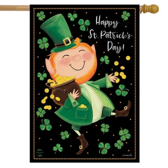 Lucky Gold Leprechaun St. Patrick's Day House Flag Primitive 28" x 40" Briarwood Lane image {1}