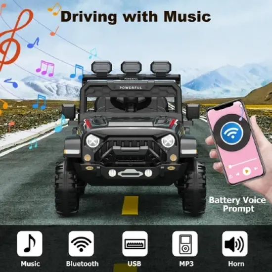 12V Kids Ride-On Truck with Remote Control, 3-Speed Electric Car with Music, LED Lights, Safety Features, Battery Power Wheels Car for Kids image {3}