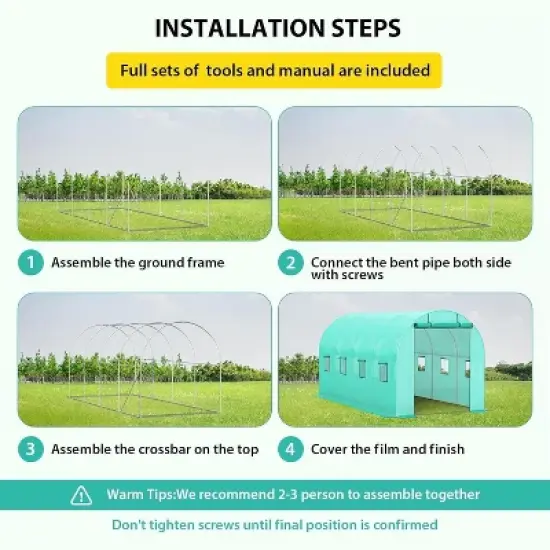 Tunnel Greenhouse 13 x 8 x 7 FT Hoop House Galvanized Steel Frame PE Cover with 6 Mesh Windows 2 Roll-Up Zipper Doors image {6}