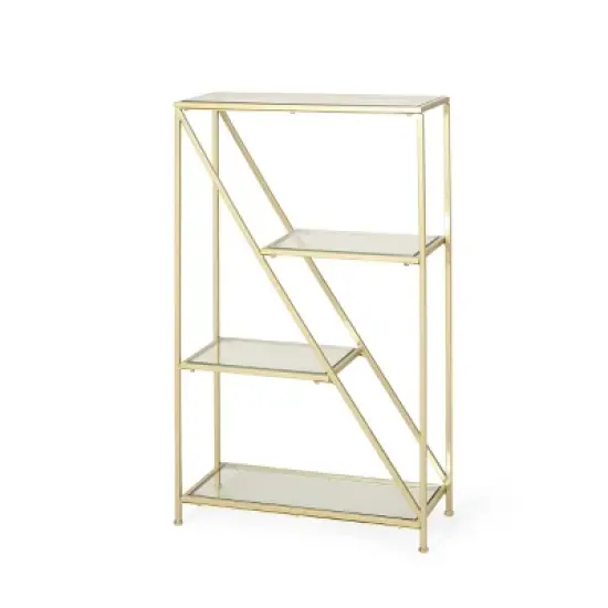 Kokesh Modern Glam Tempered Glass 3 Shelf Asymmetrical Bookcase Gold - Christopher Knight Home image {1}