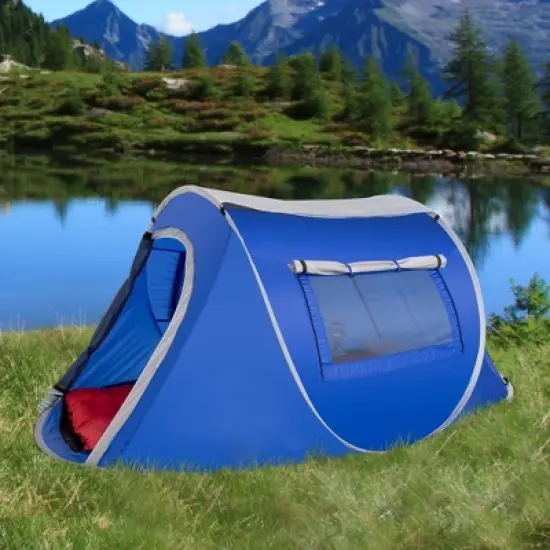 Leisure Sports 2-Person Water-Resistant Barrel Style Pop-Up Tent for Camping - With Rain Fly, Carry Bag, and Sunchaser - Blue image {4}
