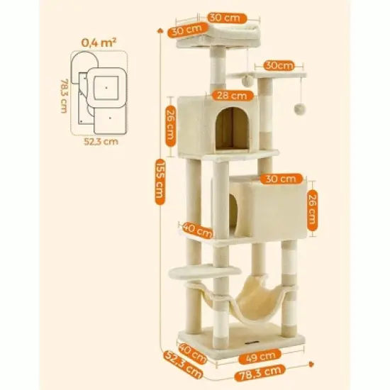 61"/75.2"H Cat Tree Cat Tower for Indoor Cats, Plush Multi-Level Cat Condo with Scratching Posts, Perches, Caves, Hammock image {6}