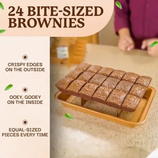 Brooklyn Brownie Copper Pan with Self-Slicing Divider Grid, Nonstick Coated, 24 Precut Slices, Dishwasher Safe image {2}
