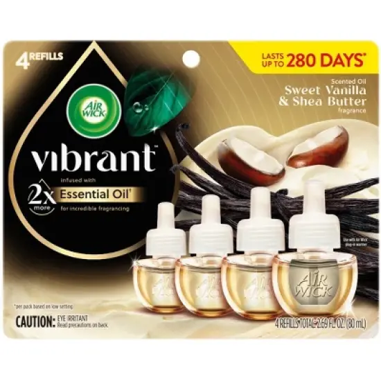 Air Wick Vibrant Plug-in Scented Oil Air Freshener Refills - Sweet Vanilla & Shea Butter - 4pk image {1}