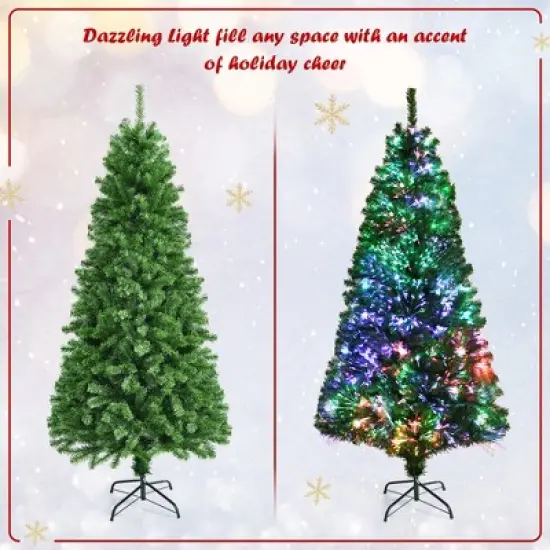 Costway 5/6/7 ft Pre-lit Fiber Optic PVC Artificial Christmas Tree with 449/617/820 Branch Tips image {6}