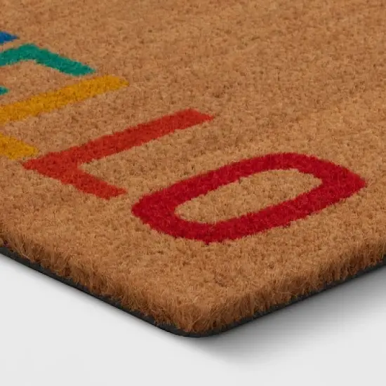 1'6"x2'6" 'Hello' Rainbow Coir Doormat Natural - Sun Squad&trade; image {2}