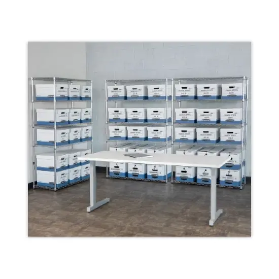 Bankers Box HANG'N'STOR Medium-Duty Storage Boxes, Letter/Legal Files, 13" x 16" x 10.5", White/Blue, 4/Carton image {4}