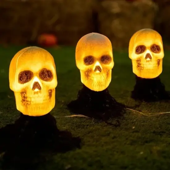 Joyfy 3 Pcs Skeleton Lightup Skull Stakes for Halloween Outdoor Decorations, Pathway Makers for Halloween Party, Lawn Props, Halloween Yard Decor image {2}