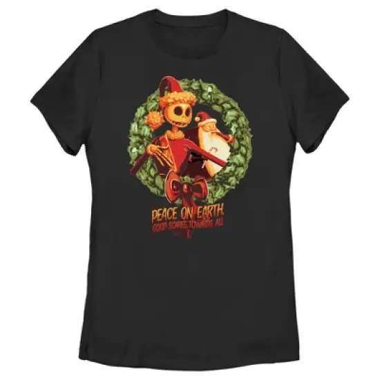 Women's The Nightmare Before Christmas Christmas Jack Peace on Earth Good Scares Towards All T-Shirt image {3}