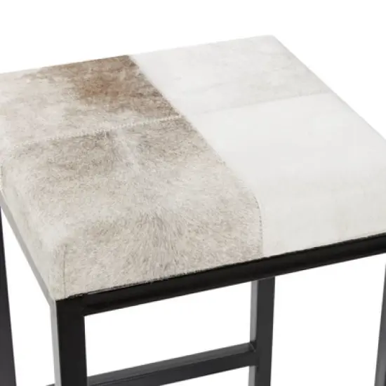 Industrial Cowhide and Metal Counter Height Barstool Gray - Olivia & May image {4}