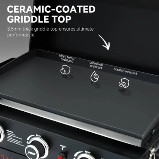 RoyalGourmet Portable 3-Burner Gas Griddle PD3001TG Black image {4}