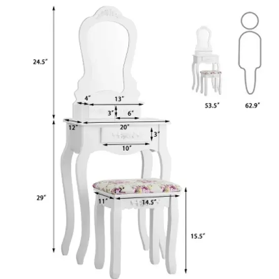 Costway White Vanity Jewelry Makeup Dressing Table Stool Drawer image {2}