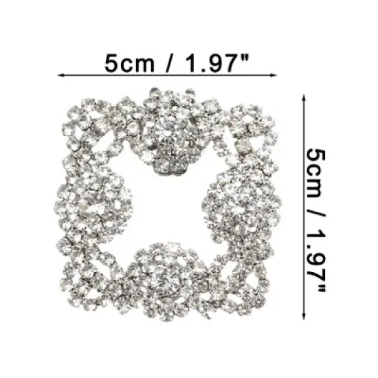 Unique Bargains Women's Rhinestone Shoe Buckle 1.97"x1.97" Silver Tone 2 Pcs image {1}