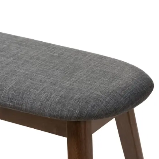 Baxton Studio Easton Mid Century Modern Walnut Finished Wood Fabric Upholstered Bench image {4}
