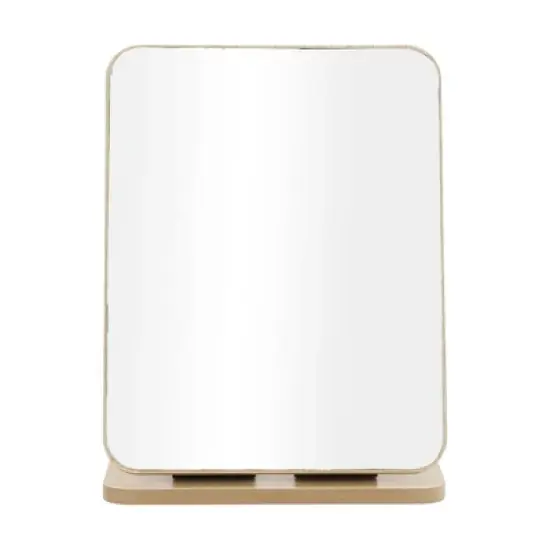 Unique Bargains Square Desktop Cosmetic Mirror Wood Color 1 Pc image {3}