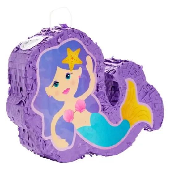 Blue Panda Small Mermaid Pinata for Kids Birthday, Ocean Theme Under the Sea Party Decorations, 15.8 x 11.5 x 3.1 In image {4}