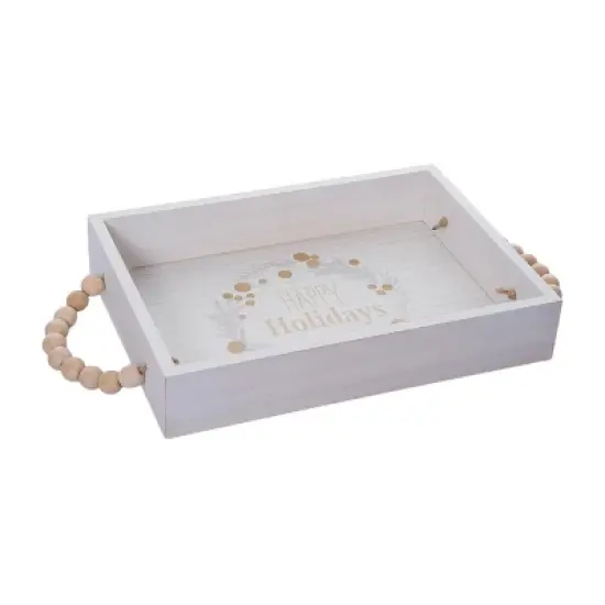 Transpac 11.02 in White Christmas Happy Holidays Serving Tray MDF Perfect for Festive Gatherings image {2}