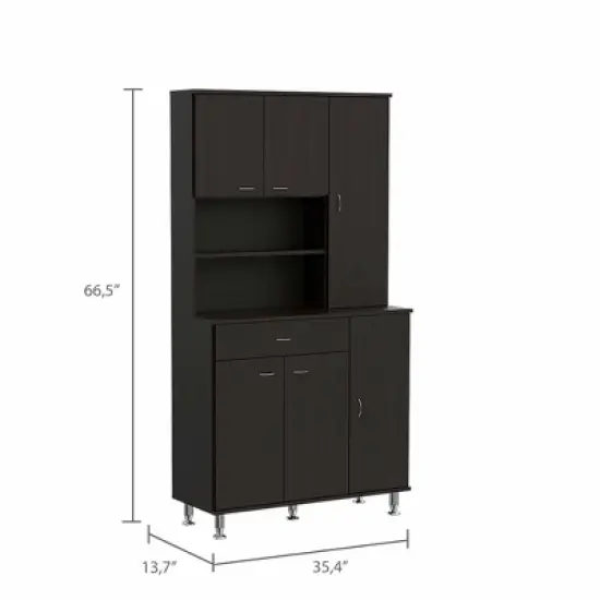 Depot E-Shop 90 Kitchen Pantry Cabinet, Two Open Shelves, One Drawer, Multiple Cabinets image {9}