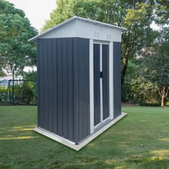 CAVINAS Outdoor Storage Shed Metal Garden Shed with Single Door and Apex Roof for Garden image {1}