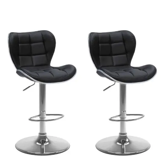 Set of 2 Adjustable Chrome Accented Bonded Leather Barstool - Corliving image {9}