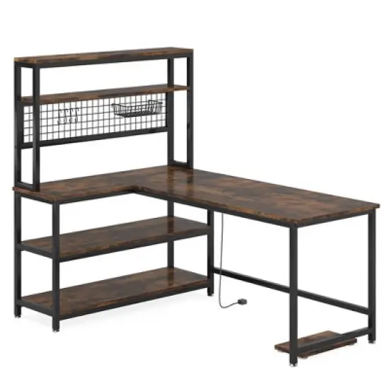 Resenkos Computer Desk, Gaming Desk,55" Reversible L-Shaped Desk with Wireless Charging & Shelves, image {5}