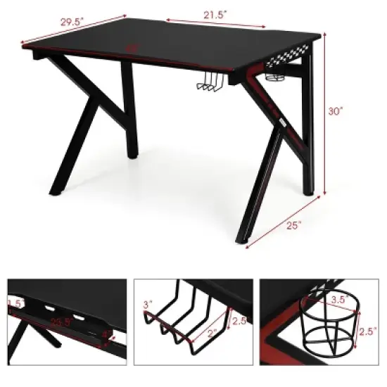 Tangkula K-Shape Gaming Desk Computer PC E-Sports Table w/ Cup Holder Hook Black image {7}