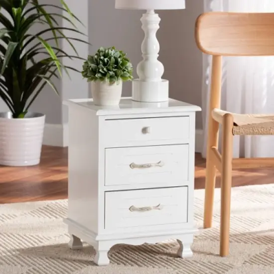 Layton Wood 3 Drawer Nightstand White - Baxton Studio image {2}