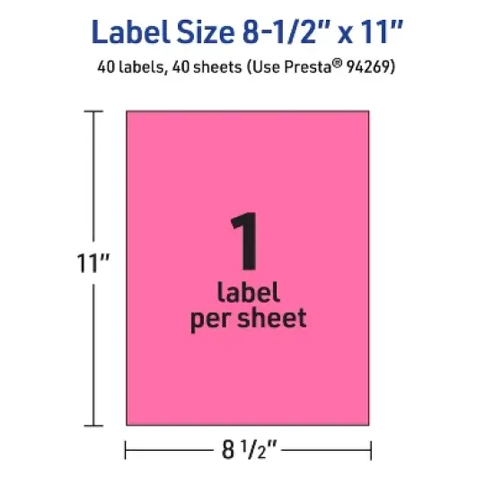 Avery Bright Pink Sticker Paper, 8.5" x 11" Rectangle image {4}