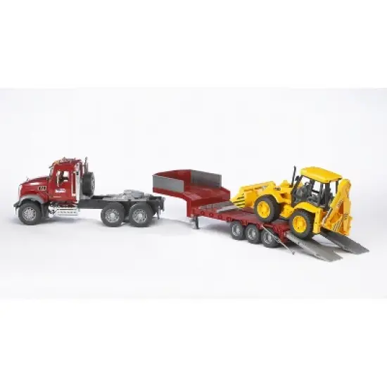 Bruder MACK Granite Flatbed Truck with JCB Loader backhoe image {3}