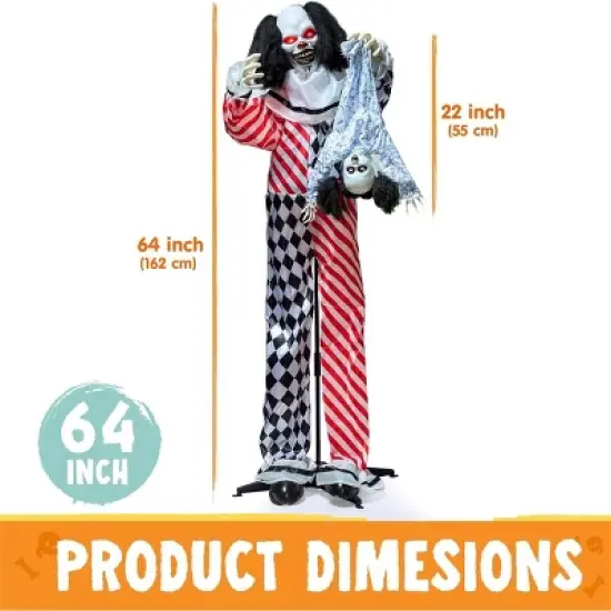 Joyfy 64" Halloween Outdoor Decorations, Animatronics Clown Holding Doll with Motion & Sound & Light for Halloween Party Haunted House Yard Lawn Decor image {4}