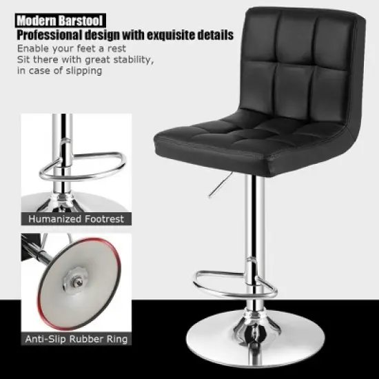Costway Adjustable Swivel Bar Stool Counter Height Bar Chair PU Leather w/ Back Black image {6}