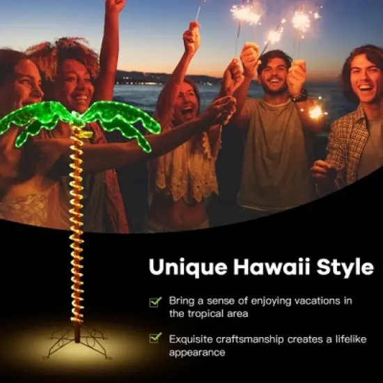 Costway 5ft Pre-lit LED Rope Light Palm Tree Hawaii-Style Holiday Decor w/ 198 LED Lights image {7}