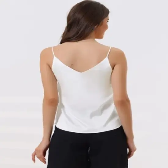 cheibear Womens Satin Cami Silky Strap Top Lounge Pajama Camisole image {2}
