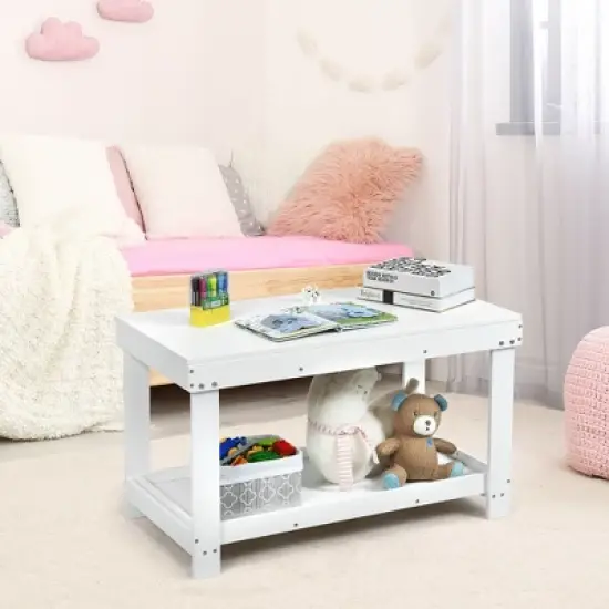 Costway Solid Wood Kids Activity Play Table Block Table Multifunction W/Storage White image {1}