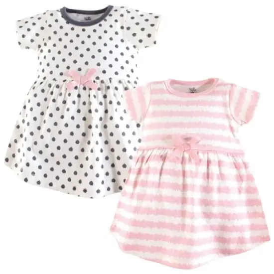 Touched by Nature Baby and Toddler Girl Organic Cotton Short-Sleeve Dresses 2pk, Pink Gray Scribble image {1}
