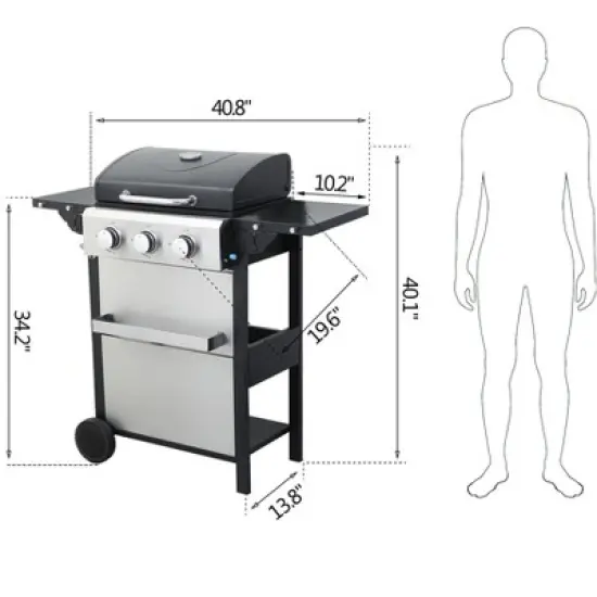 3-Burner Propane Gas Outdoor BBQ Grill with Wire Enamel Grids, Foldable Side Table, Stainless Steel Warming Rack, Hooks & Bottle Opener, 25,650 BTU image {2}