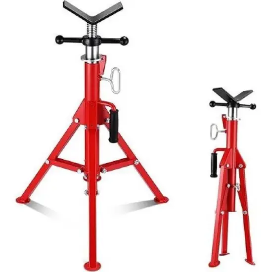 V-Head Pipe Jack Stand, 2500LB Load Capacity with Folding Legs, 28"-52" Adjustable Height ，for Welding, Pipe Threading, Red image {9}