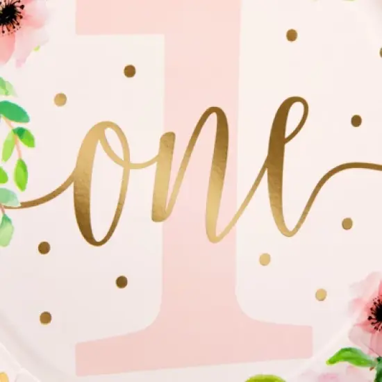 Blue Panda 48-Pack Floral Disposable Paper Plates for Girl Baby's 1st First Birthday Party Supplies image {3}