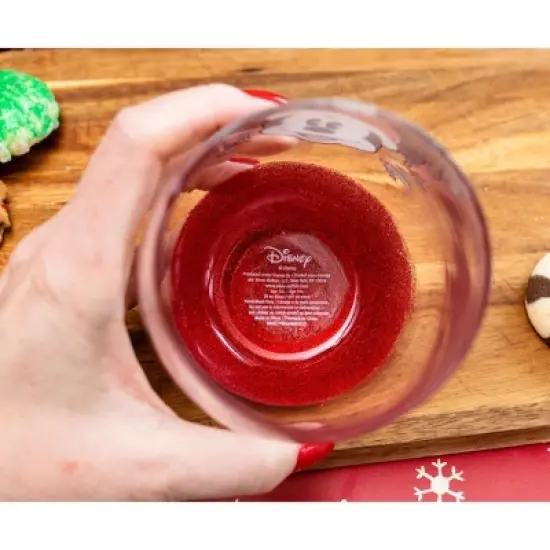Silver Buffalo Disney Mickey Mouse Santa Hat Teardrop Stemless Wine Glass | Holds 20 Ounces image {8}