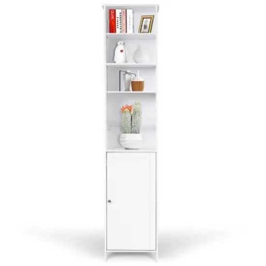 Costway 72''H Bathroom Tall Floor Storage Cabinet Shelving Display Grey\White image {5}